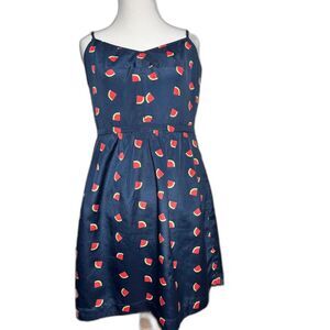 J Crew Watermelon Print Mini Dress sz 8 Sundress Navy Red Novelty Twee Teacher